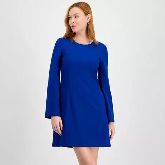 Tahari Cobalt Blue Rhinestone Trim Shift Dress - Size 12 - NWT - Picture 1 of 5